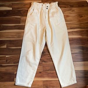 PaperBag Cream Pants with Elastic Waistband